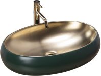 Раковина накладна Rea Melania 600х405х145 зелений, золото
