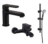 Набір змішувачів Invena Siros (для раковини, для ванни, душовий гарнітур) чорний