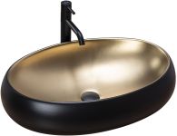 Раковина накладна Rea Melania 600х405х145 чорний, золото